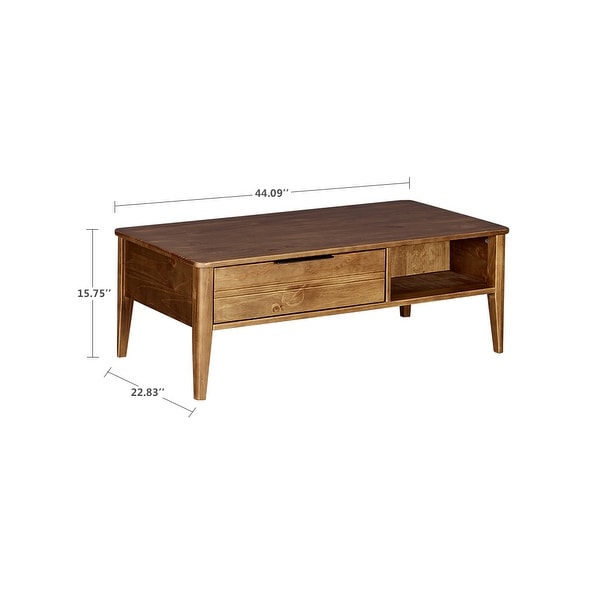 MUSEHOMEINC California Mid-Century Solid Wood Rectangle Coffee Table with Storage Drawer for Living Room/Cocktail Height Design