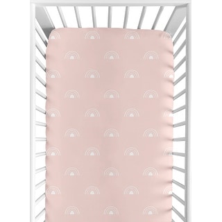 Pink Boho Rainbow Collection Girl Fitted Crib Sheet - Light Blush and White Celestial Sky Outdoors Nature Girl Shabby Chic