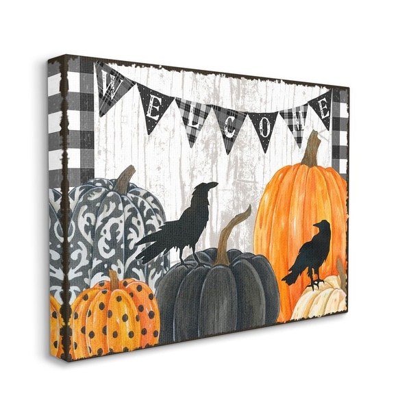 Stupell Industries Welcome Halloween Sign Painted Pumpkin Designs Canvas Wall Art - Multi-Color