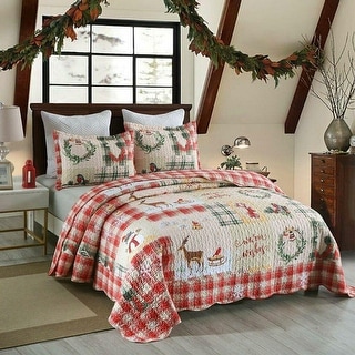 3 Piece Christmas Quilt Rustic Western Lodge Cabin Bedspread Set Queen