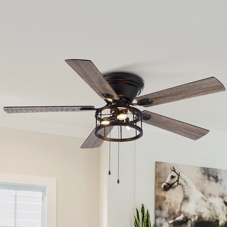 52 in. Indoor Black Farmhouse Ceiling Fan with Light Kit and Pull Chain - Matte Black