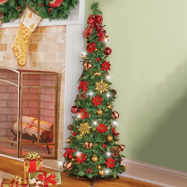 LED Lighted Decorated Artificial Pop-Up Tree - 15.130 x 15.000 x 5.250