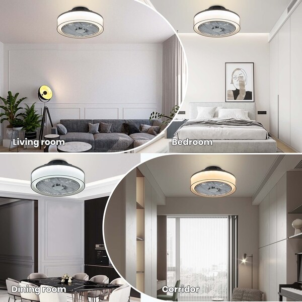 16 in. Smoky Gray Low Profile Ceiling Fan with Remote Indoor Flush Mount Bedroom Ceiling Fan with Dimmable LED Light