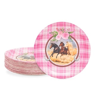 80 Pack Horse Paper Plates, Cowgirl Birthday Party Pink Decorations for Girls (9 In)