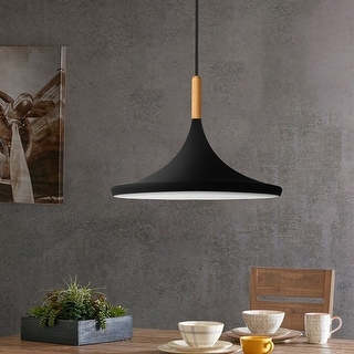 YANSUN 1-Light Black Pendant Ceiling Light Industrial Farmhouse Modern Pendant Light with Metal Shade - 8.66 in.