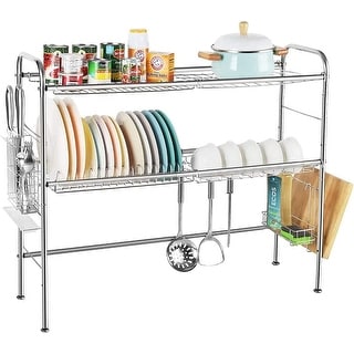 2-Tier Stainless Steel Dish Rack Plate Bowl Dish Drainer, Silver