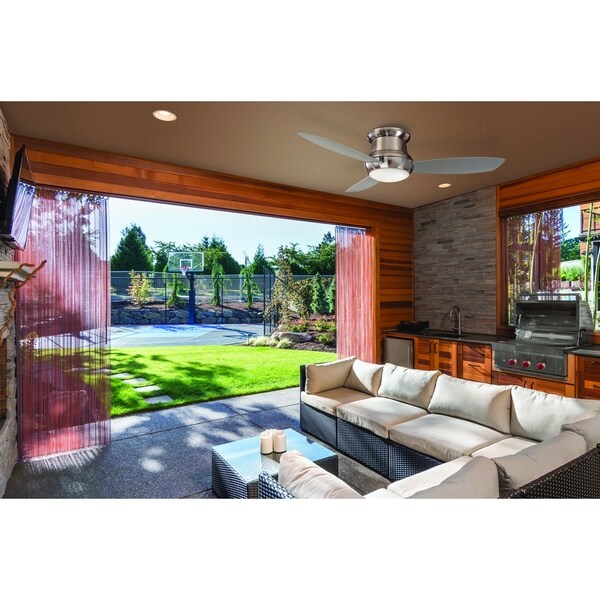 Concept Ii Wet 52" 52" Led Flush Mount Ceiling Fan In Brushed Nickel Wet Finish W/Silver Blades