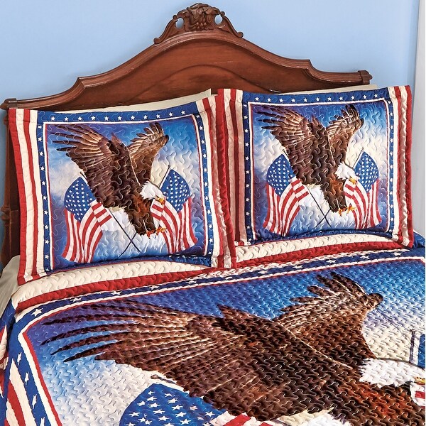 Majestic American Eagle Blue Bordered Pillow Sham