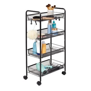 Black 4-Tier Metal Rolling Cart with Trays