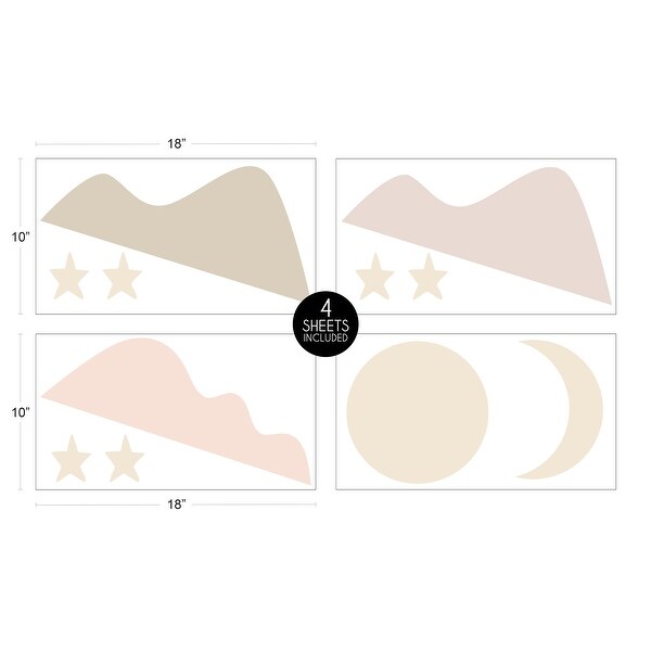 Boho Desert Sun Wall Decal Stickers Art Nursery Decor (Set of 4) - Blush Pink Mauve Gold Taupe Bohemian Mountain Nature Outdoors