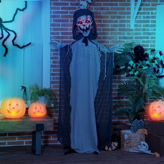 Outsunny 74" Life Size Outdoor Halloween Decorations Skeleton Witch, Animated Prop Animatronic Decor with Sound