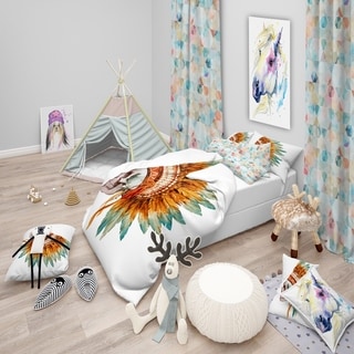 Designart 'Skull with Feathers' Abstract Bedding Set - Duvet Cover & Shams