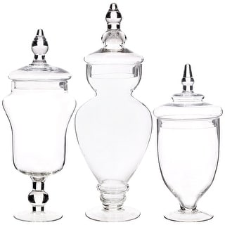 Palais Apothecary Jars - Set of 3 - Wedding Candy Buffet Containers, Large, Clear - Large