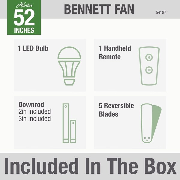 Hunter 52" Bennett Ceiling Fan with Bowl LED Light Kit and Handheld Remote
