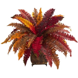 Nearly Natural Autumn Boston Fern Artificial Plant in Metal Planter