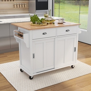 Modern Kitchen Cart with Rubber Wood and Drop-Leaf Counter Top