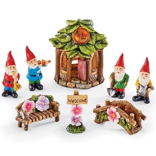 Hand-Painted 8-Piece Mini Garden Gnome Figurines Decor Set - 14.580 x 7.500 x 2.250