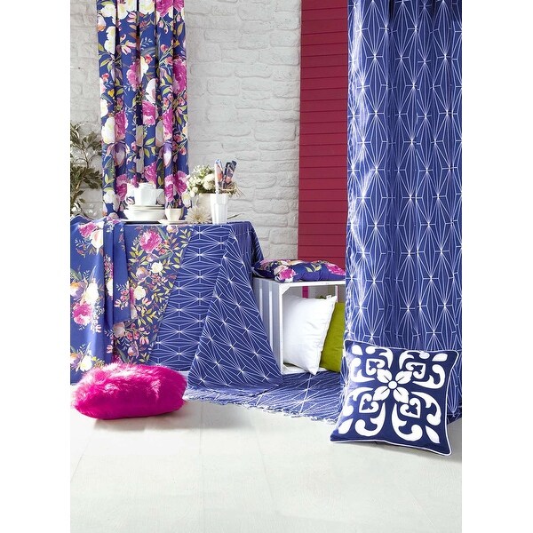 Blue and Pink Floral Printed Throw Pillow