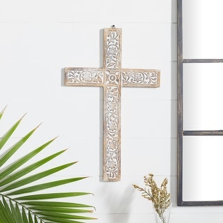 Brown Mango Wood Traditional Wall Decor Cross 24 x 15 x 1 - 15 x 1 x 24