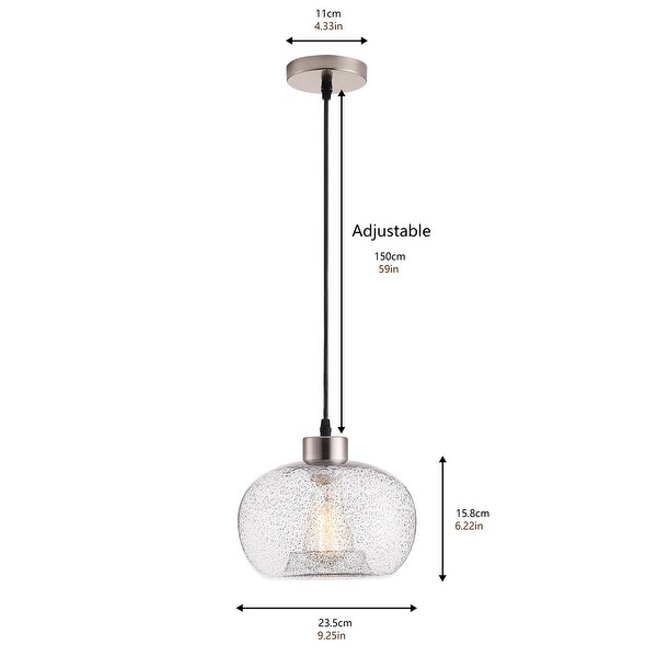 Rustic 1-Light Brushed Nickel Seeded Glass Design Pendant