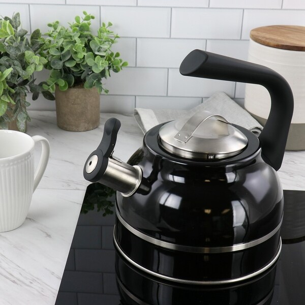 Kenmore Elite 2.3 Quart Stainless Steel Whistling Tea Kettle in Black