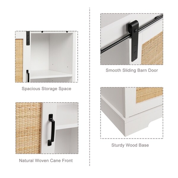 Anmytek Sliding Barn Door Cabinet White Buffet and Sideboard Storage Cabinet with Adjustable Shelf