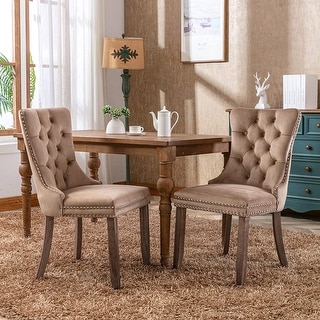 Dining Chairs Set of 2, Upholstered Accent Chair Button Tufted Armless Chair with Back Ring Pull and Nailhead Trim