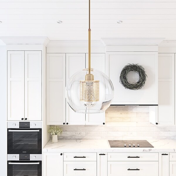 Modern Gold Finish Transparent Single Globe Glass Style Pendant Light