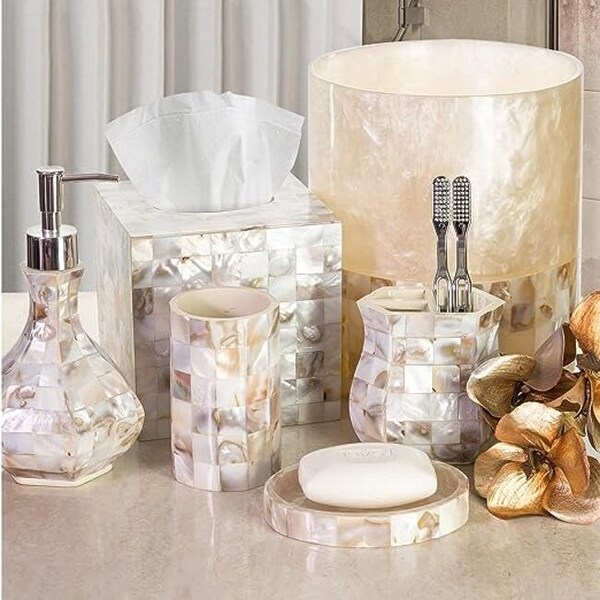 Creative Scents Milano Mother of Pearl Bathroom Trash Can - mother of pearl