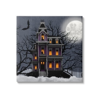 Stupell Creepy Haunted Halloween House Under Moonlit Sky Canvas Wall Art - Black