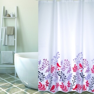 Extra Long Shower Curtain 72 x 78 Inch MSV France Polyester Fabric Birds Red