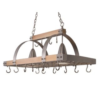 Elegant Designs Wood and Steel 2-light Kitchen Pot Rack With Downlights