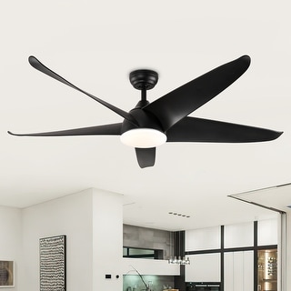 60 Inch Black LED Ceiling Fan with Lights Remote(5-Blade)