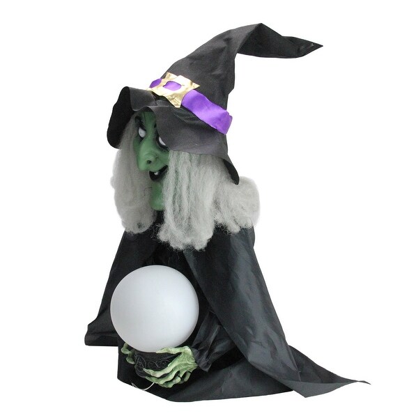 26" Pre-Lit Sitting Fortune Witch with Magic Ball Halloween Decoration
