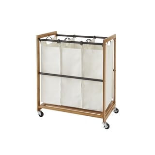 TRINITY EcoStorage 3-Bag Bamboo Laundry Cart - Bronze Poles