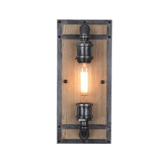 Rustic Industrial Wooden and Iron Flush Mount Wall Light Sconce