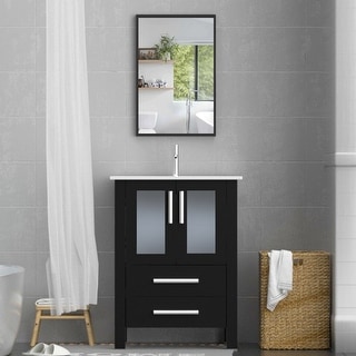 Eclife 24" Bathroom Vanity Set W/ Drop in Ceramic Sink MDF Cabinet Mirror Combo Free-standing