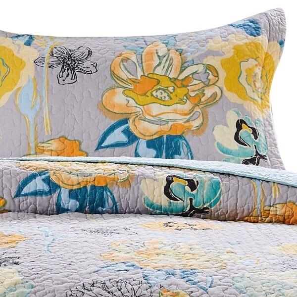 Minsk Pillow Sham, Yellow Flowers, Gray Cotton Fabric