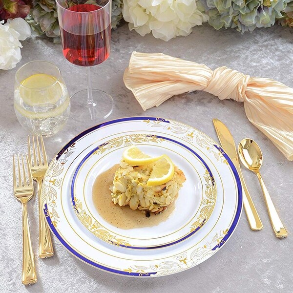 Gold Harmony Rim Disposable Plastic Plate Packs - Party Supplies