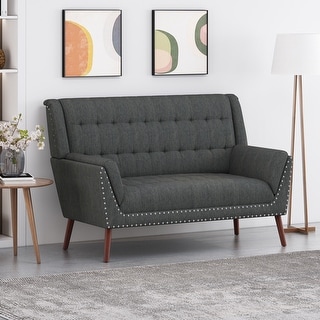 Braymer Mid-Century Modern Fabric Settee with Nailhead Trim by Christopher Knight Home