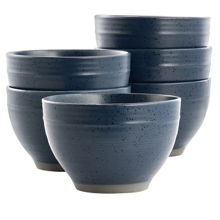 6 Piece 5 Inch Round Stoneware Bowl Set in Speckled Blue