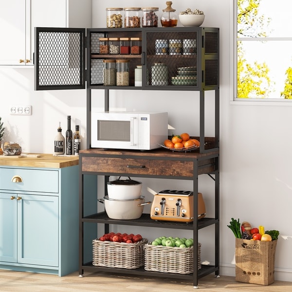 Kitchen Bakers Rack Microwave Oven Stand with Drawer & Storage Shelves