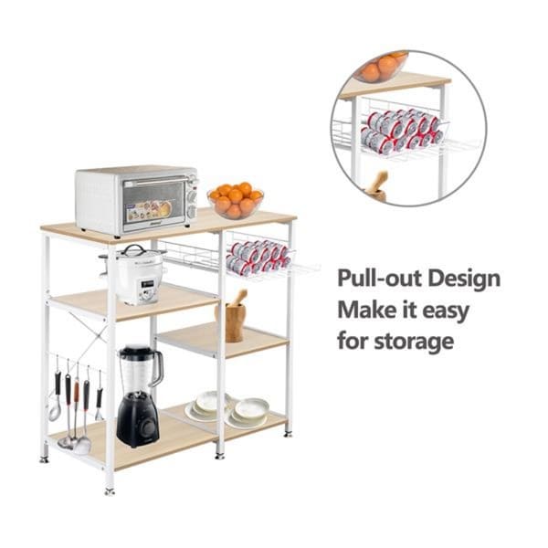 3-Tier Kitchen Bakers Rack Utility Microwave Oven Stand Storage Cart Workstation Shelf White Oak - 35.4" x 15.7" x 33"