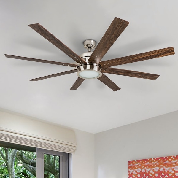 Honeywell Xerxes Brushed Nickel LED Remote Control Ceiling Fan, 8 Blade, Integrated Light - 62-inch