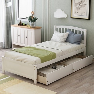 Twin Platform Storage Bed Wood Bed Frame with Two Drawers and Headboard Four colors
