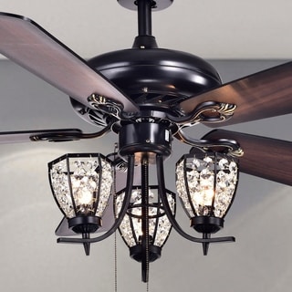 Mirabelle 3-light 5-blade 52-inch Black Metal and Crystal Lighted Ceiling Fan (Optional Remote)