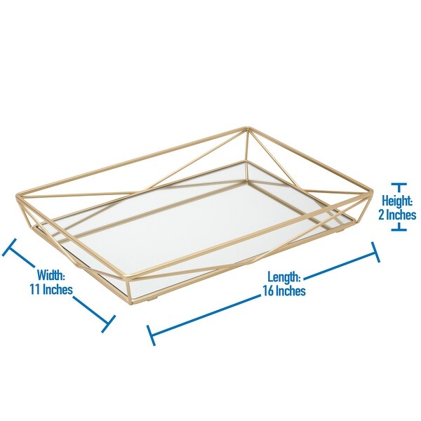 Home Details Large Geometric Mirrored Vanity Tray in Satin Gold - Satin Gold - 15.75"x 11"x 2.1"