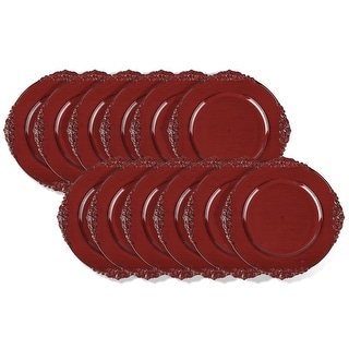 Royal Red Embossed Round Charger Plate 13" Set of 12 - 13" Dia x 0.5" H