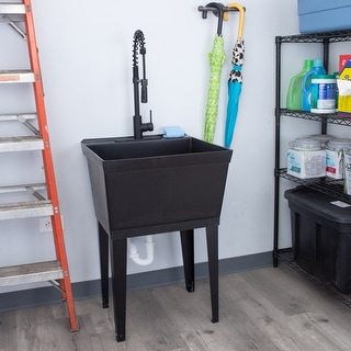 TEHILA Utility Sink Laundry Tub with Black High Arc Coil Faucet