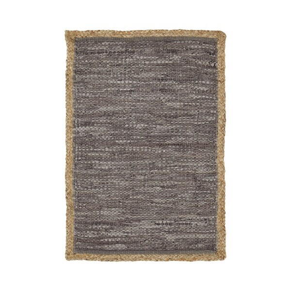 Superior Hand-Woven Firma Leather Cotton and Jute Area Rug